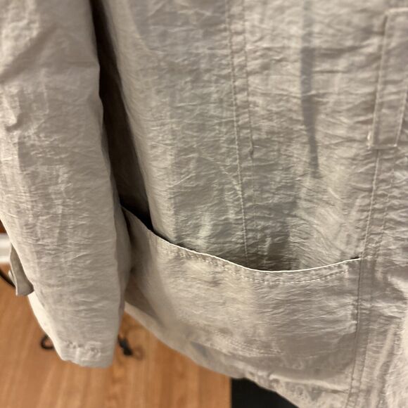 Click Collection Trench Coat Large Beige Pocket Missing Belt Collar Lapel Notch - Picture 3 of 11